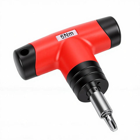 Fabater T Handle Preset Torque Wrench Tool With 6Nm Click Ratchet Driver close-up showing red handle and driver bit.