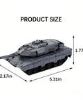 Ultra Realistic 1 To 48 Scale RC Tank Toy Inspired By M1 Abrams With Sand Exterior Authentic Markings And Precise Turret Details Plus Full Function Remote Control For Indoor And Outdoor Battle Play in black with dimensions 5.31in x 2.17in x 1.77in shown.