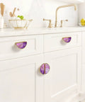 2 Pack Purple Pink Gold Fluid Art Cabinet Pulls With 3 Inch Center Hole Gold Semicircle Drawer Handles on white kitchen cabinetry