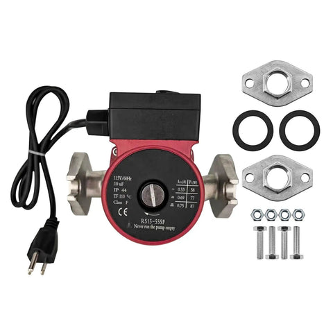 Stainless Steel Hot Water Circulator Pump Replacement for UPS15-55SFC 59896773 with flange connection and installation hardware.