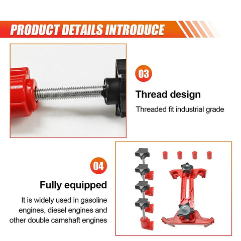 Amazon car dual camshaft locking tool kit with red and black clamp and threaded steel screw
