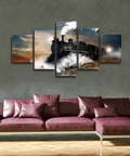 Old School Train Wall Art Set With Nighttime Steam Locomotive Canvas And Wooden Frame Retro Home Decor For Living Room And Office