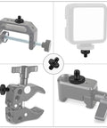 Rock Solid Two Pack Aluminum Quarter Inch Male To Male Threaded Adapter For Camera Cage Rig And Studio Light Stand Hardware Anti Rust Pro Grade Screw Coupler in various mounting positions.