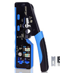 All-In-One RJ45 Crimp Tool With Pass-Through And Non Pass-Through Crimping, blue handle, includes wire stripper and cutter
