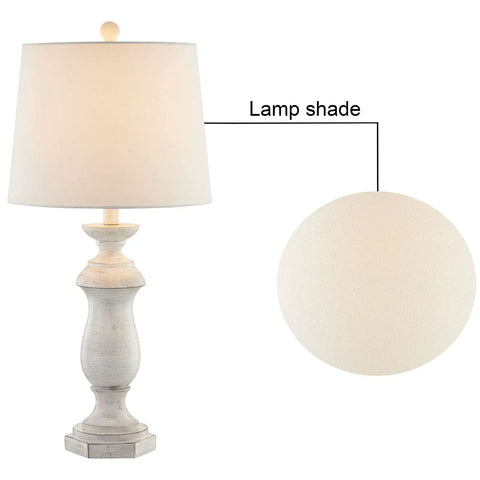 27 Inch Farmhouse Table Lamps Set Of 2 For Living Room Rustic End Table Lamps With White Fabric Shade Antique White Finish 3 Way Dimmable