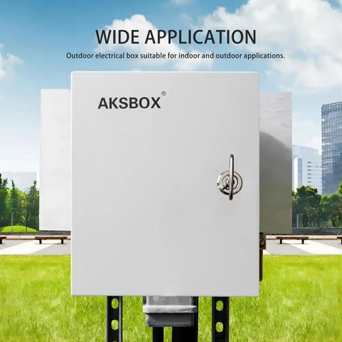 Front view of Built Tough Outdoor Electrical Enclosure Box 16 By 12 By 7 Inches Metal Weatherproof NEMA 4X IP65 Wall Mount