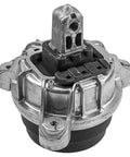 Heavy Duty Top Shelf Left Engine Mount Kit For 2009 To 2019 BMW L Six 3 Liter Hydro Bearing Aluminum Drivers Side angle view.