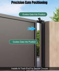 Heavy Duty Steel Slide Gate End Catch With Two Inch Receiver For Slick Sliding Gate Operation And Secure Yard Fence Alignment Built Damn Tough For Everyday Outdoor Use Without Any Fuss Or Hassle At All, showing precision gate positioning and installation at track end.