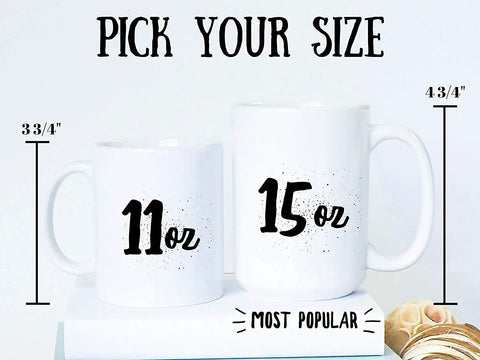 Rocketry Nerd Gift Mug 15 Oz White Ceramic Coffee Cup next to an 11 oz size comparison, perfect for hobbyists.