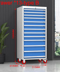 Heavy Duty Steel Tool Cabinet Shop Grade Rolling Cart Pro Built With Thirteen Wide Drawers in a modern garage setting.