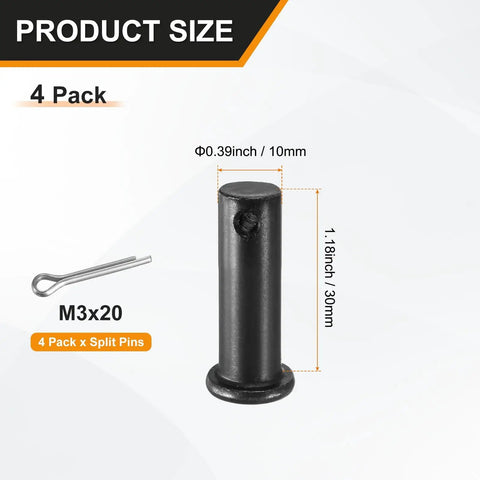 4 Pack M10x30mm Single Hole Clevis Pins Black For Quick Assembly And Rugged Rigging In Agriculture Aviation Construction Ship Fittings Furniture Projects And Heavy Duty Machinery Gear, size view