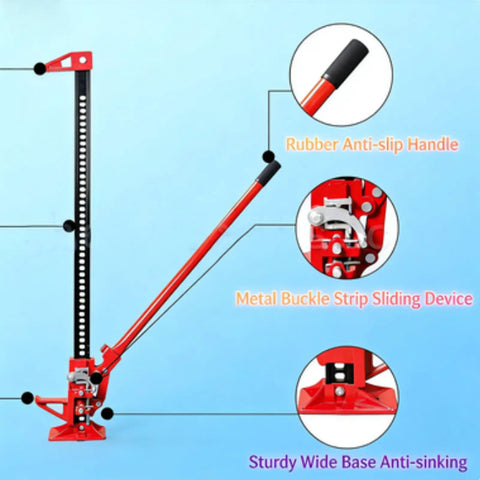 Beefed Up Heavy Duty Farm Jack 3 Ton Capacity 153 cm Off Road Ratcheting Utility Lift with rubber handle and sturdy base