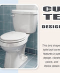 Four Pack White Ceramic Bird Toilet Bolt Caps Super Chic Animal Flange Covers Hella Durable And Totally Waterproof For Quick Bathroom Upgrades With Great Decor Vibes All Year Long on a toilet, showcasing a cute design and vibrant colors.