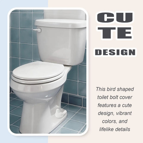 Four Pack White Ceramic Bird Toilet Bolt Caps Super Chic Animal Flange Covers Hella Durable And Totally Waterproof For Quick Bathroom Upgrades With Great Decor Vibes All Year Long on a toilet, showcasing a cute design and vibrant colors.