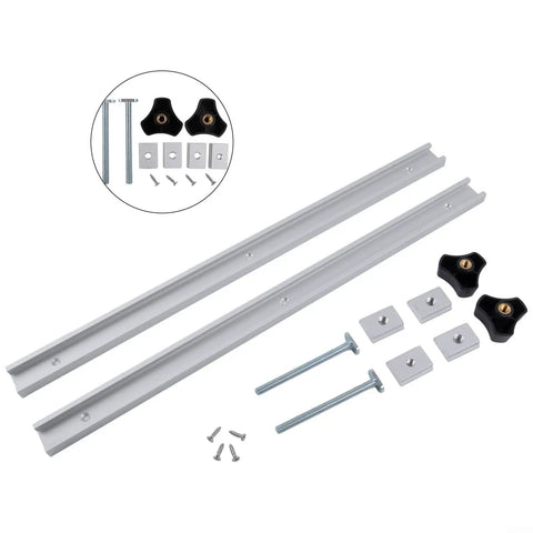 Aluminum Alloy T Track Rail Set With Sliders And Handles For Woodworking Jigs Fixtures Drill Press Tables And Router Tables M6 And M8 T Bolts Silver Finish 500mm 20 Inch DIY Friendly Pro Grade showing multiple components