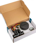 Open box with Wireless Battery Powered Sprinkler Timer With 1 Inch PGV Valve And Solenoid, waterproof irrigation components visible.