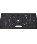 Heavy Duty Router Table Insert Plate Built Like a Boss Using Premium Anodized Aluminum Alloy With Four Tight Rings and Extra Screws for Flawless Workshop Woodworking Projects, top view showing measurements and router hole.