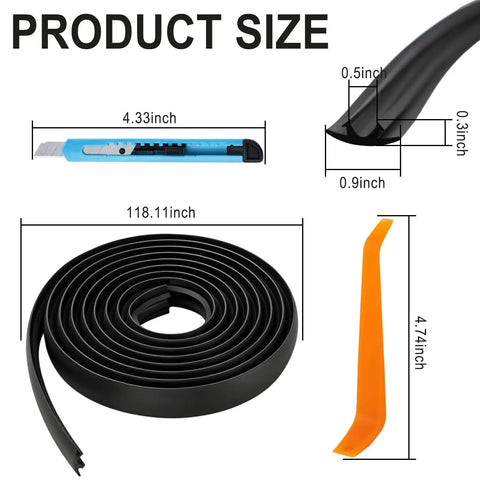 Stop That Highway Howl With Universal Roof Rack Crossbar Rubber Strip Insert, black rubber, 118.11 x 0.9 inches, shown with measuring tool.