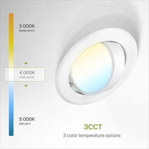 Gimbal 4 Inch LED Recessed Lights With Adjustable Color Temperature 3000K 4000K 5000K, 110 Degree Beam, Rotatable Spotlight