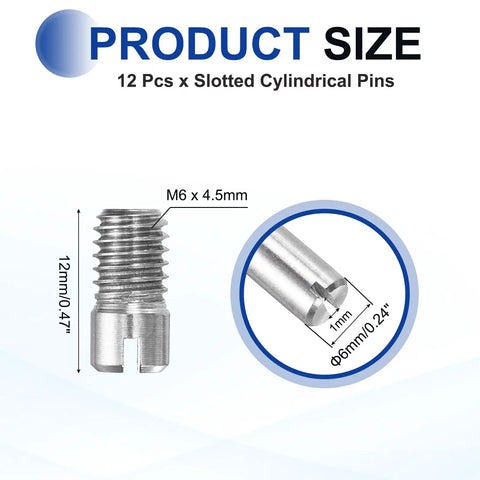 12 Pcs M6 X 12mm Slotted Cylindrical Dowel Pins 304 Stainless Steel External Thread Locating Parallel Pins Heavy Duty Built