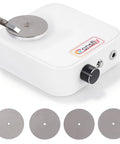 Solid Workhorse Rotary Engraver Sharpener With Four Precision Grinding Discs Variable Speed Dial showing sharpener and grinding discs.