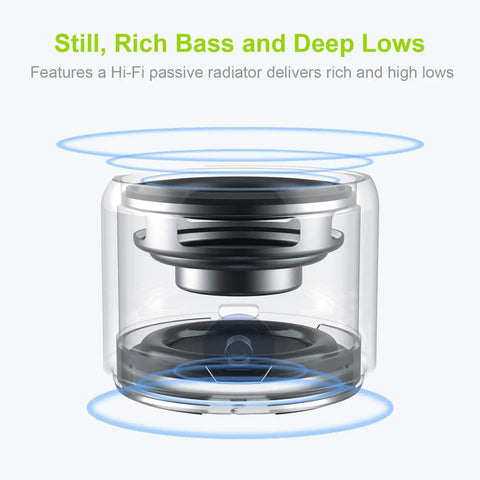 A106 Pro Portable Bluetooth Speaker With Custom Bass Radiator Delivers Crisp Room Filling Sound In A Tiny But Mighty Pack IP67 Waterproof Mini Speaker Perfect For Shower Home Bike Or Car On The Go, Hi-Fi passive radiator technology shown