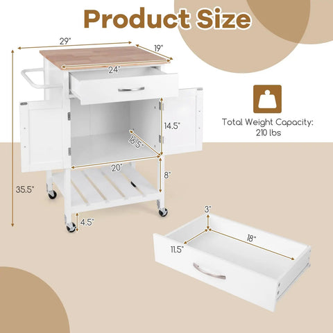 Slick Glide Kitchen Island Cart With Solid Rubberwood Countertop, Heavy Duty Serving Utility Trolley Featuring Nifty Drawer And Open Shelves, Total Game Changer For Any Modern Home Setup