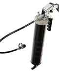 Heavy Duty Deluxe Pistol Grease Gun With 18 Inch Flex Hose One Hand Operation Universal Fit 7000 PSI Performance Three Way Load Cartridges Suction Or Bulk Fill Perfect For Hard To Reach Fittings And Quick Greasing