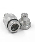 3/8 NPT high-pressure hydraulic quick coupler set, metal chrome finish, includes two pieces with knurled grip