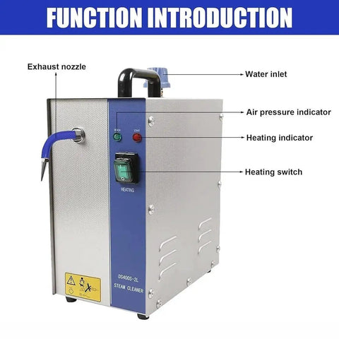 Professional Grade 304 Stainless Steel Jewelry Steam Cleaner And Gem Washer With Switchable Wattage And Generous Two Liter Tank To Knock Out Stubborn Residue From Rings Watches And Specs Swift showing control panel and features.