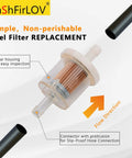See-Through 40 Micron Fuel Filter For Lawn Mowers, 1/4 Inch Hose, Flow Direction Indicator