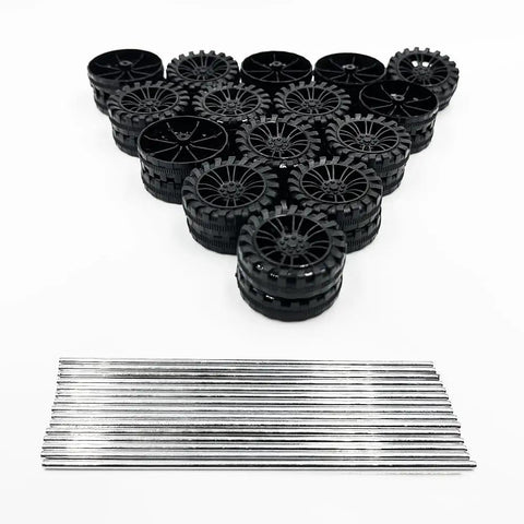 30Pcs Plastic Toy Car Wheels With 2mm Shafts And 15Pcs Round Rod Axles For RC Cars Trucks Robots DIY Model Parts Black, 35mm wheels