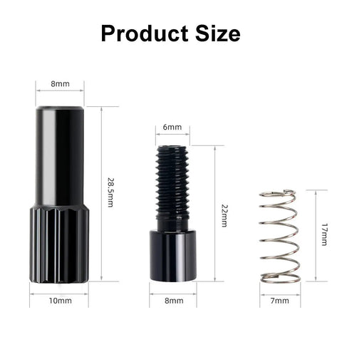 Dope Inline Bike Cable Adjuster Set dimensions, showcasing CNC Aluminum Alloy parts, Anodized Black, 2 Pack, with spring.