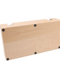 Premium Wood Espresso Tamper Holder Stand With Knock Box showing the sturdy wooden base and black rubber feet for grip.