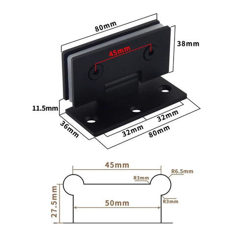 Nasty Good Heavy Duty 90 Degree Glass Door Hinges Stainless Steel 304 Wall Mount Black with dimensions for frameless glass shower door.