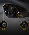 Rear view of Pair Black Housing Headlights For Freightliner Cascadia 2008 2016 With All Bulbs Included showing plug connections