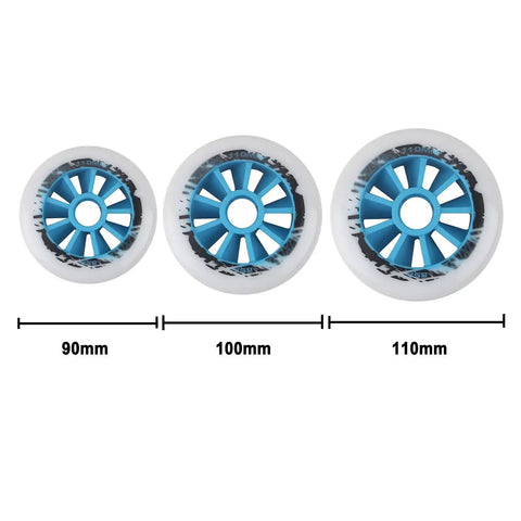 Replacement Inline Skate Wheels 85A Hardness For Speed Skating 90mm 100mm 110mm Roller Blade Wheels in white and blue
