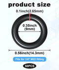 50 Pack Thickened O-Rings Set For 1/4 Inch And M22 Quick Connect, Pressure Washer Replacement Seals, dimensions shown with labels