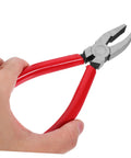 Running Pliers For Glass Cutting With Curved Jaw Grozing Tool For Stained Glass Mosaic Fusion Projects, Pro Grade Debris Free Breaks And Precise Cuts For Colored Glass Materials, red handled pliers held in hand