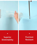 5 Inch X 492 Ft Stretch Roll Handle, Self Adhesive Shrink Film for Packing Moving Storage demonstrating stretchability and puncture resistance.