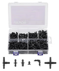 Ultimate 300 Piece Drip Irrigation Fittings Kit in open case showing connectors, tees, and couplings for 1/4 inch tubing