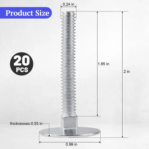Elevator bolts, zinc-plated flat-head, 1/4-20 x 2 in, 20-piece set (Amazon)