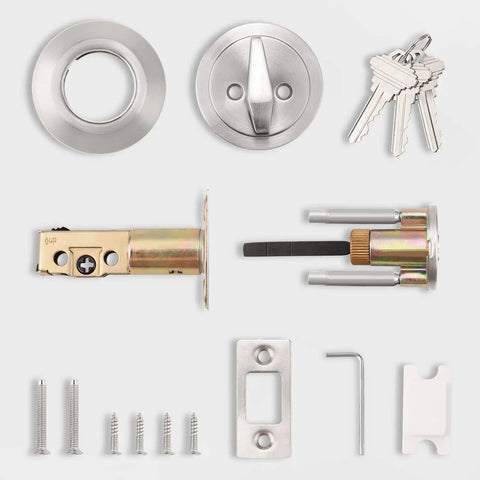 Keyed Alike Single Cylinder Deadbolt Set Brushed Nickel Two Pack With Three Keys Each Anti Theft Interior And Exterior Door Hardware
