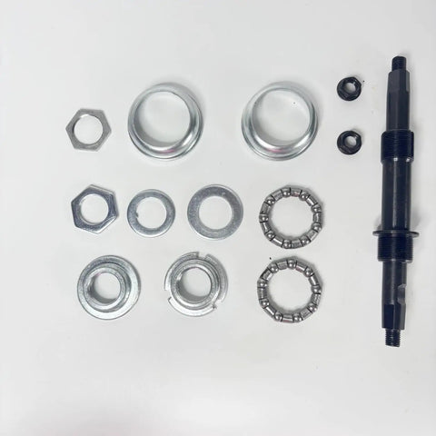 Components of 2 Inch Cup Bottom Bracket Conversion Kit For Bikes Converts One Piece Crank To Three Piece Includes 200mm Axle