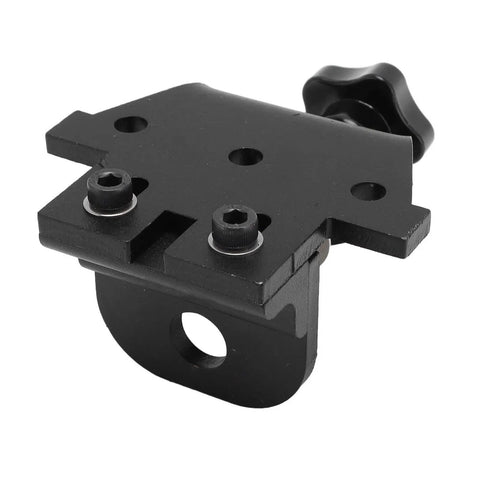 Sweet Precision Heavy Duty Aluminum Doweling Jig For Woodworking With Adjustable Hole Spacing And Reliable Drilling Locator showing black metal guide with adjustable knob.