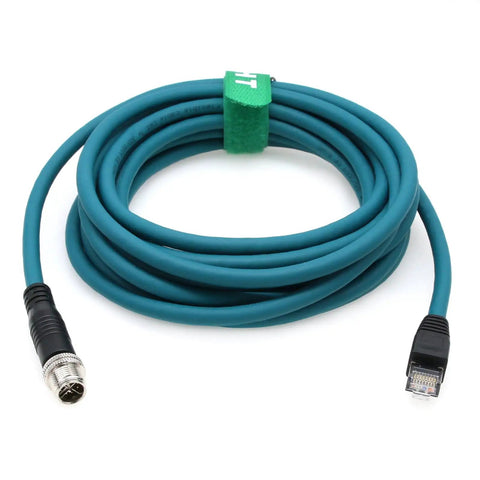 M12 X Code 8 Pin To RJ45 Ethernet Cable Cat7e coiled, suitable for Cognex In-Sight DataMan vision sensors, 3 meters