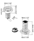 Straight Marine Fuel Deck Fill 38mm One And A Half Inch With Stainless Steel 316 Body And Keyless Cap For Boats Yachts And RVs Rugged Deck Filler Fitting For Easy Refueling, shown with dimensions and detachable cap.