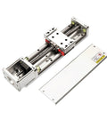 Precision Linear Guide Actuator Slide Module With Butter Smooth Manual Electric XY Stage For Labs And Shops No Fuss Install Rock Solid Build And Pure Dial In Accuracy, silver metal design, showing internal mechanism.