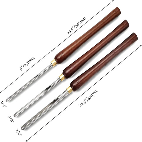 Badass Three Piece Bowl Gouge And Wood Chisel Set For Exact Lathe Work. Premium HSS Blades with walnut handles, various lengths.