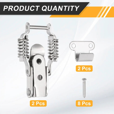 Super Tough Stainless Steel Spring Loaded Toggle Latches With Angle Hook For Toolbox Garage Cabinet And Barn Doors Rust Resistant Heavy Duty Locking Hasps Clamps Set Of 2 Pieces That Hold Up Big.. 2 pcs 201 steel latch with screws